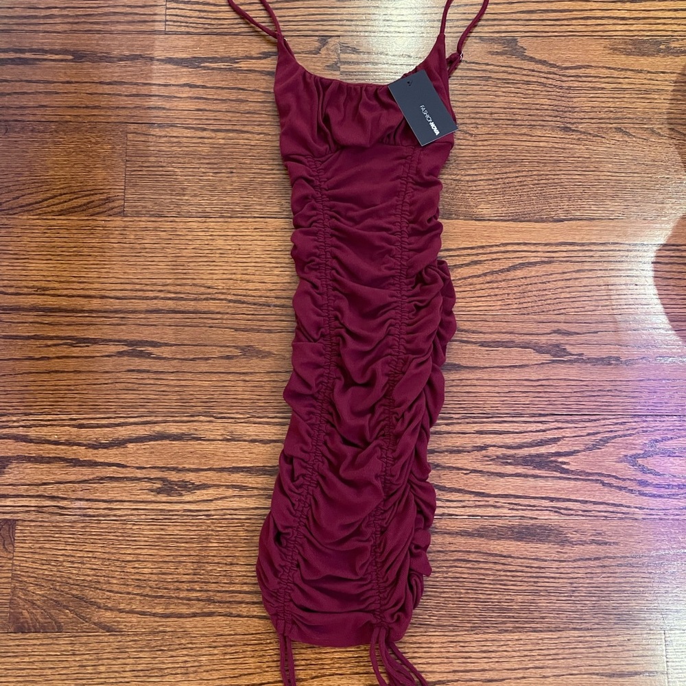 FASHION NOVA | Burgundy Ruched Mini Dress